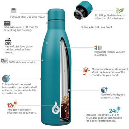 BJPKPK 25 oz Insulated Stainless Steel Water Bottle, Metal Sports Flask - color: Laguna, size: 25 Ounces