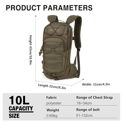 Mardingtop10L Small Tactical Molle Hydration Backpack,Cycling Backpack for Biking,Cycling and Running EDC Daypack - color: Khaki-New