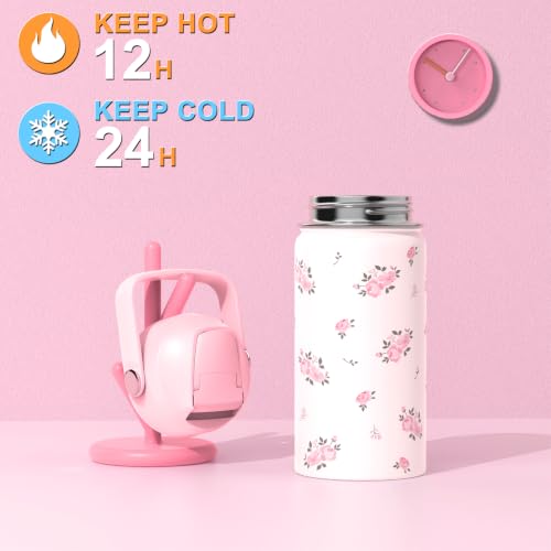 Bevalsa Backpack for Girls, School Bookbag Teen Girls Backpack Set with 14oz Insulated Water Bottle Stainless Steel, Lunch Bag & Pencial Case for Kids Elementary Middle Student (Pink Floral) - color: Pink Flower