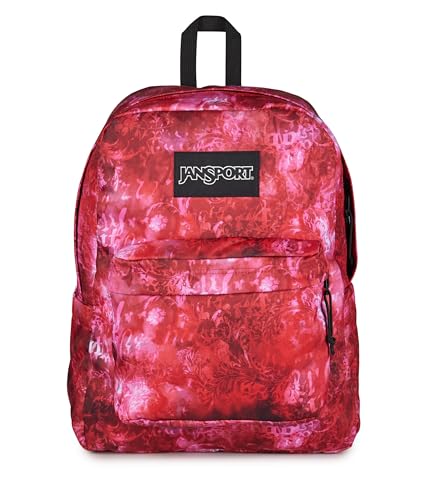 JanSport SuperBreak Plus Backpack with Padded 15-inch Laptop Sleeve and Integrated Bottle Pocket - Spacious and Durable Daypack for Work and Travel, Afflicted Dyed Red/White/Black - color: Afflicted Dyed Red/White/Black