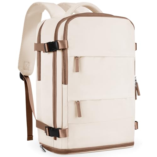 Travel Backpack For Women Men Personal item Travel Bag Essentials Carry on Backpack Luggage Flight Approved Mochila de viaje Weekender Bags Laptop College Casual Daypack Backpacks Beige Brown