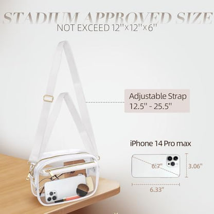 Clear Bag Stadium Approved, Clear Crossbody Bag Purses for women for Concert, Sports, Festivals - color: White
