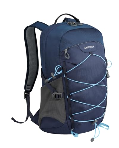 WATERFLY 20L Small Hiking Backpack for Women Men, Lightweight Breathable Back Panel, Chest Strap with Whistle, Fits 2L Water Bladder, Multi-Pocket Bag for Hiking Camping Travel Trekking Outdoor - color: Blue