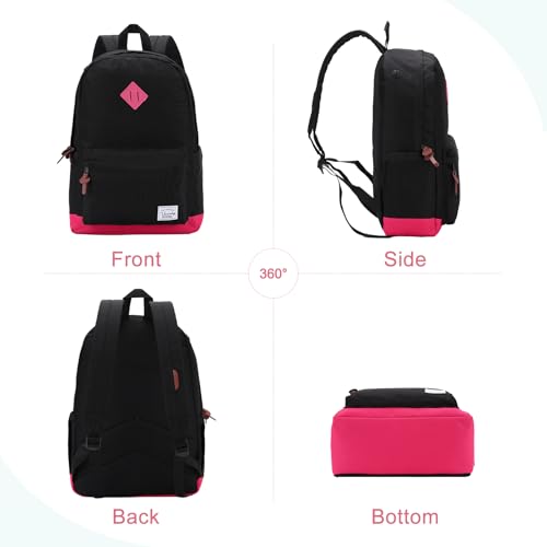 Backpack for Men Women,VASCHY Classic Water-resistant Lightweight Travel School Backpack Casual Daypack - color: Black Fushia