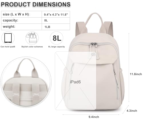 Pealwel Mini Nylon Women Backpacks,Small Ladies backpacks Lightweight Shoulder Satchel Bag Tote Handbag Casual Travel Daypack (Beige(A)) - color: Beige(a)
