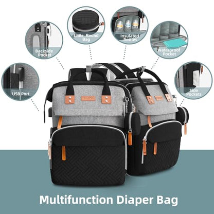 ISMGN Diaper Bag Backpack with Changing Station, Multifunctional Diaper Bag, Extra Large Capacity, Baby Bag, GreyBlack - color: Pure Black