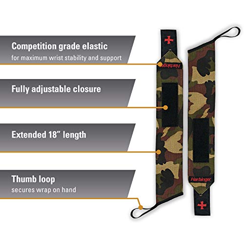 Harbinger Red Line 18-Inch Weightlifting Wrist Wraps for Men and Women (Pair) - color: Camo