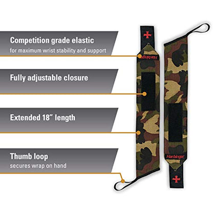 Harbinger Red Line 18-Inch Weightlifting Wrist Wraps for Men and Women (Pair) - color: Camo