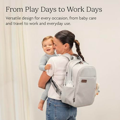 UPPAbaby Changing Backpack - Multiple Storage Compartments - Side Bottle + Laptop Pockets - Trolley Sleeve - Stroller Strap Attachment - Savannah - Pearl Gray Jacquard | Chestnut Leather - color: Savannah (Pearl Gray Jacquard/Chestnut Leather), style: Cha