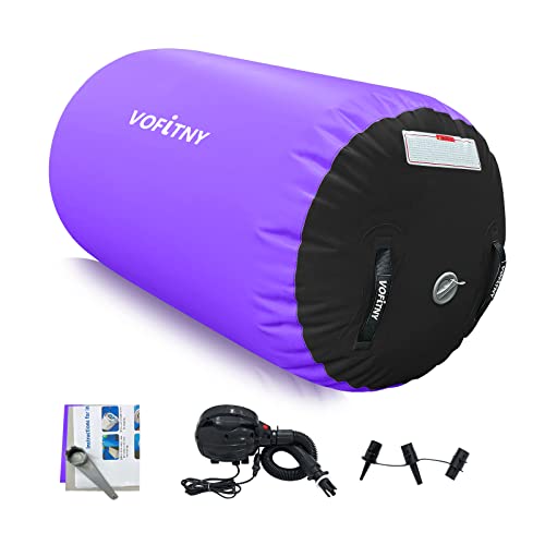 VOFiTNY Inflatable Gymnastics Air mat Tumbling Track with Air Barrel Octagon Mat with Pump for Home/Gym - color: Black/Purple, size: 4'l x 3'd
