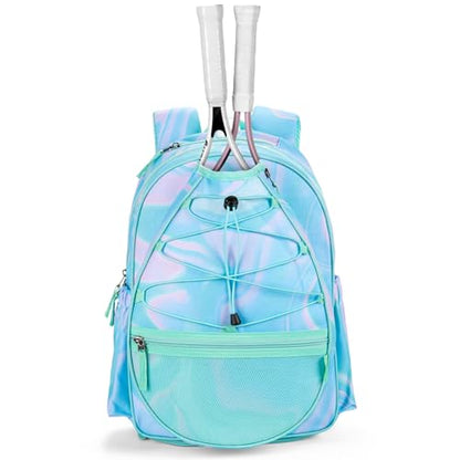 Choco Mocha Kids Tennis Bag, 16 Inch Youth & Junior Tennis Backpack with Shoe Compartment, Holds 2 Rackets (21–23 Inch) - color: Teal Green