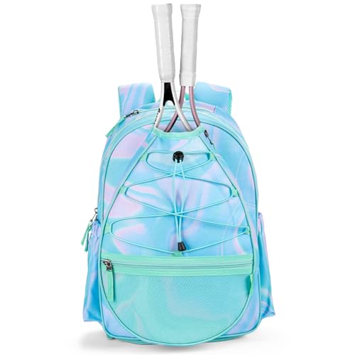 Choco Mocha Kids Tennis Bag, 16 Inch Youth & Junior Tennis Backpack with Shoe Compartment, Holds 2 Rackets (21–23 Inch) - color: Teal Green