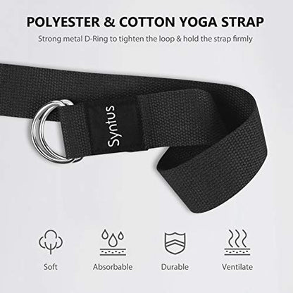 Syntus Yoga Block and Yoga Strap Set, Soft Non-Slip Yoga Blocks 9×6×4 inches, 8FT Metal D-Ring Strap for Yoga, General Fitness, Pilates, Stretching and Toning - color: Black