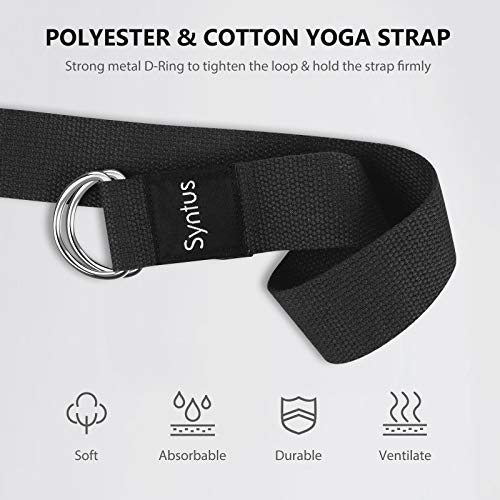 Syntus Yoga Block and Yoga Strap Set, Soft Non-Slip Yoga Blocks 9×6×4 inches, 8FT Metal D-Ring Strap for Yoga, General Fitness, Pilates, Stretching and Toning - color: Black