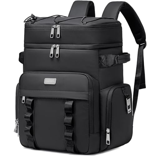 Weitars Insulated Cooler Backpack,Double Deck Waterproof Soft Cooler Bag,Backpack Coolers Leak Proof Lunch Backpack for Men Women for Travel,Camping,Picnic,Beach,Picnic,Outdoor 31L/52 Can - color: Black