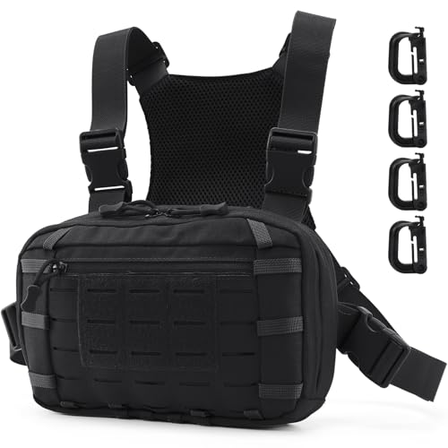 Tactical EDC Chest Bag Utility Molle Chest Rig Pouch with CCW Compartment Adjustable Strap Outdoor Chest Pack - color: Black