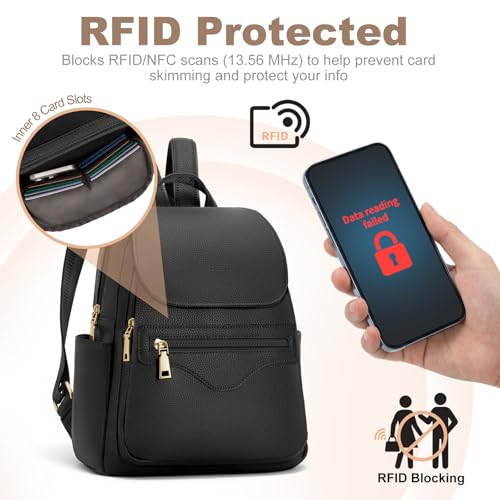 SYTRAH Mini Backpack Purse for Women, Causal Small Backpack with Built-in RFID Wallet & 11" Tablet Sleeve, Stylish Travel Daypack for Daily Black - color: Black