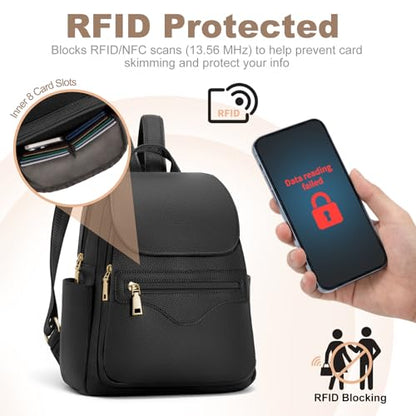 SYTRAH Mini Backpack Purse for Women, Causal Small Backpack with Built-in RFID Wallet & 11" Tablet Sleeve, Stylish Travel Daypack for Daily Black - color: Black