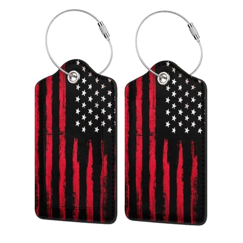 2 Pack Luggage Tags for Suitcases, PU Leather Bag Tag with Privacy Cover Address Card Travel Essentials-Red Black American Flag - color: Red Black American Flag