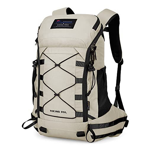 MOUNTAINTOP Hiking Backpack 35L Travel Backpack Lightweight Daypack for Men&Women Outdoor Camping - color: 6413-creamy White