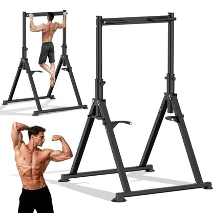 Tappio Folding Power Tower Dip Station Pull Up Bar, Multifunctional Pull Up Tower Adjustable Height, Triangular Structure Strength Training Workout Equipment for Home Gym Fitness
