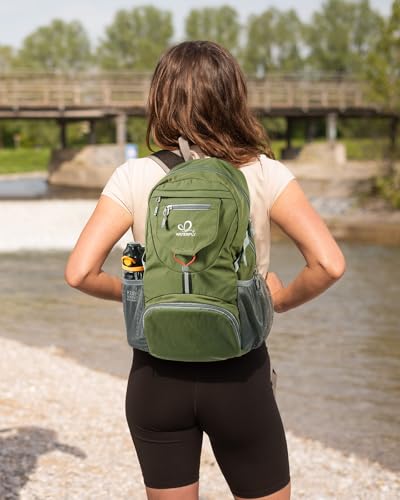 WATERFLY Small Lightweight Packable Backpack: 20l Ultra Light Foldable Travel Hiking Camping Daypack Day Pack for Man Woman - color: New-amry Green