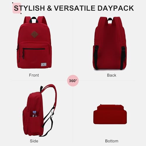 VX VONXURY Backpack for Men Women, Lightweight Kids School Bag, Classic Basic Laptop Bookbag for College Work Travel Hiking - color: Red