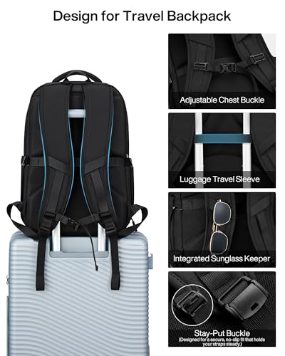 MILADA Expandable Travel Backpack 28L to 39L, TSA-Approved Carry On Backpack with 17 Inch Laptop Compartment, School Business Work Backpack for Men & Women, Black - color: Black