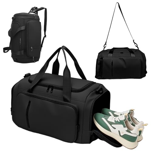 Small Gym Bag for Women Sports Duffel Bag with Shoe Compartment & Wet Pocket Portable Carry On Weekender Gym Bags for Fitness Workout Travel for Men - Black - color: Black