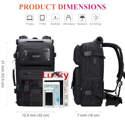 WITZMAN Travel Backpack for Men Duffle Bags Fits 17 Inch Laptop | Nylon Water-resistant 3-in-1 Carry on Backpack Airline Approved, Large Convertible Overnight Rucksack, B685 Black - color: Black