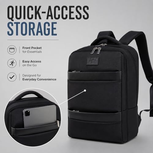 Business Laptop Backpack for Men and Women, Water-Resistant Travel Backpack Fits 15.6 Inch Laptop, Lightweight Work Backpack with USB-Free Smart Organization for Office, Commute and Travel