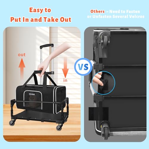 Petskd Small Pet Carrier with Wheels (17" L x 11" W x 9.5" H), Alaska Airlines Approved, Rolling Pet Carrier for Small Dogs & Cats (Black) - color: Black and Wheeled, size: 17.0"L x 11.0"W x 9.5"H
