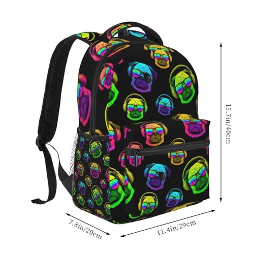 Outdoor Sports Travel Backpack Funny Dj Pug Black, Lightweight Daypack for Men Women Gym and Beach - color: Pattern (743)