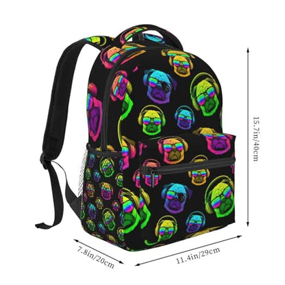 Outdoor Sports Travel Backpack Funny Dj Pug Black, Lightweight Daypack for Men Women Gym and Beach - color: Pattern (743)