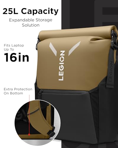 Lenovo Legion Gaming Laptop Backpack GB500, Expandable Capacity up to 25L, Fits 16-inch Laptops, Water Resistant - style: Gb500