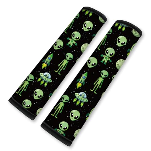 DOODLREAM 2Pcs Soft Auto Seat Belt Cover Pads, Alien Space Car Seatbelt Shoulder Cushion for Comfortable Driving, Compatible with All Cars' Seatbelt and Backpack Straps 11x2.4inch - color: Alien