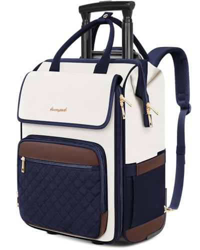 Rolling Backpack for Women, Travel Rolling Laptop Backpack with Wheels, Vertical & Horizontal Storage 2 In 1, Flip-Top Design, Water-Resistant Overnight College Underseat Carry on Luggage, Navy Blue - color: Navy Blue