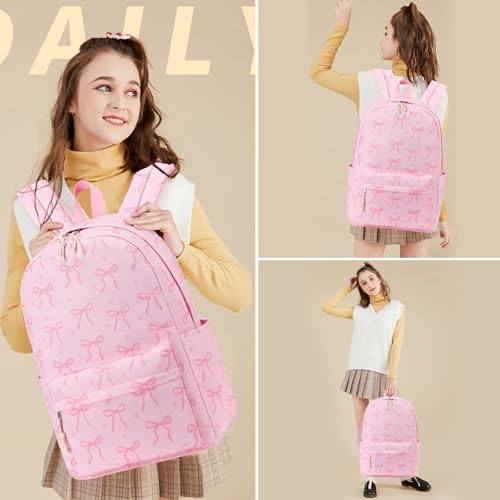 LOIDOU Girls Backpack for Kids Cute School Bookbag - color: Bow Tie Pink, size: L-17"