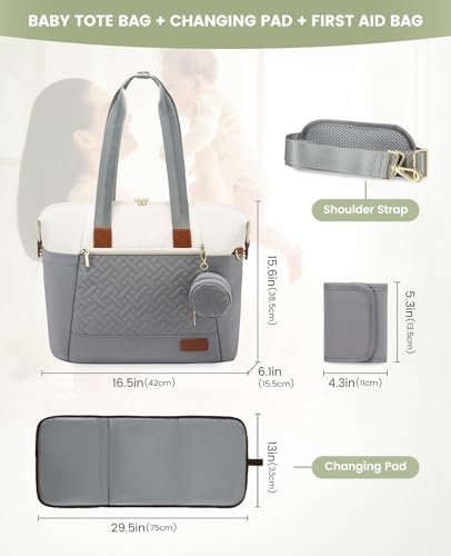 LOVEVOOK Diaper Bag Tote, Baby Diaper Bag Waterproof Travel Diaper Tote with Changing Pad - color: Gray/Beige/Brown