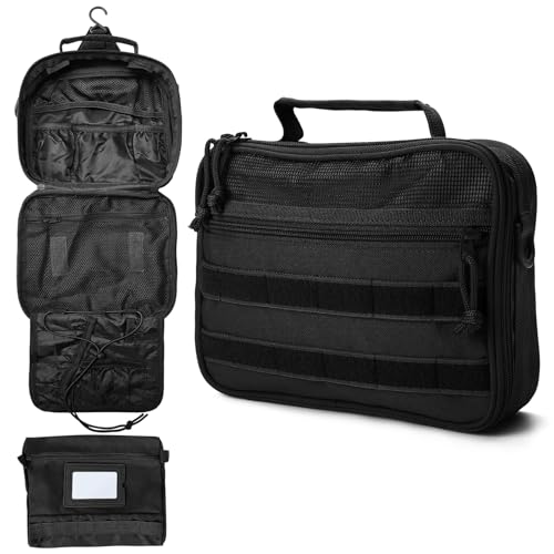 Mens Toiletry Travel Bag Tactical Toiletry Bag for Men Bathroom Dopp Kit Hanging Travel Toiletry Bag for Men Shaving Hygiene Bag Travel Toiletry Organizer Short Trips Bag, Black - color: Black