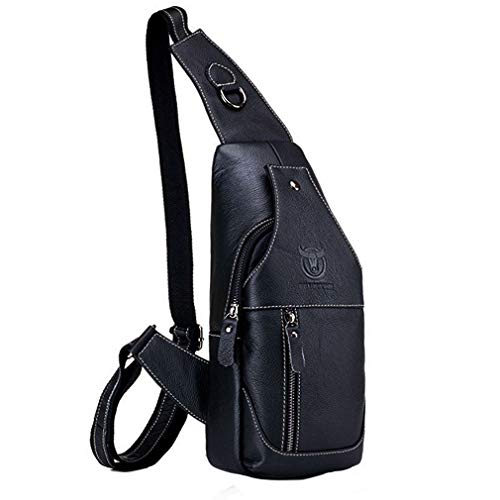Hebetag Leather Sling Bag Backpack for Men Women Travel Outdoor Camping Crossbody Shoulder Chest Day Pack Hiking Walking Backpacks Black - color: #18black