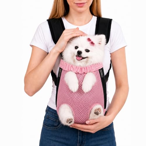 Inspack Dog Backpack Carrier/Cat Carrier, Adjustable Pet Front Carriers Travel Bag for Puppy Medium Dogs, Legs Out, Soft Ventilated Doggie Chest Carry Backpacks for Hiking/Camping, 10-16 lbs, Pink - color: Pink, size: XL