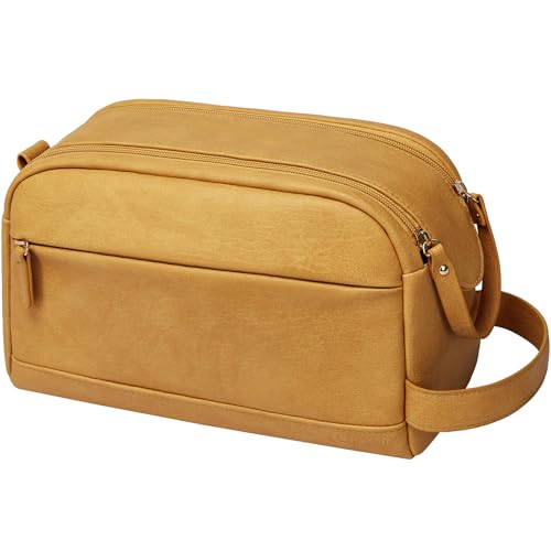PU Leather Toiletry Bag for Men - Water Resistant Travel Bag for Toiletries, Bathroom Essentials, Accessories - Yellow - color: Yellow, size: Medium