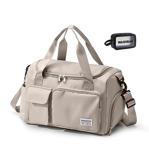 Small Gym Bag for Women, Travel Duffle Bag Carry On Weekender Bag with Shoe Compartment - color: 14#Beige, style: Gym Bag&toiletry Bag