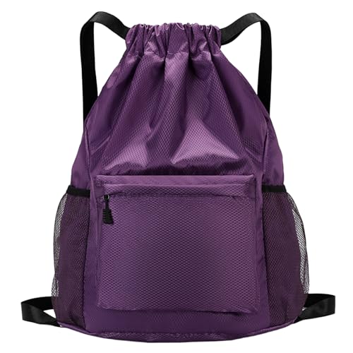 Tygelluis Drawstring Backpack, Waterproof Gym Bag with Water Bottle Pocket for Women Men, Pull String Sport Bag for Swim, Soccer and Basketball,Purple - color: Purple1