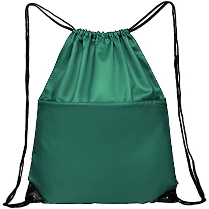 Drawstring Backpack Sports Water Resistant String Bag Sport Gym Sackpack for Women Men Large with Zipper (Hunter Green) - color: Hunter Green