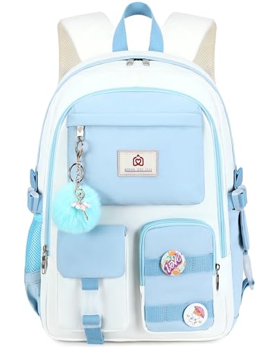 Hidds Laptop Backpacks 15.6 Inch School Bag Elementary Middle High College Backpack Cute Bookbags Anti Theft Travel Back Pack Casual Daypack Kids Book Bag for Teens Girls Women Students-Blue Beige - color: Blue Beige