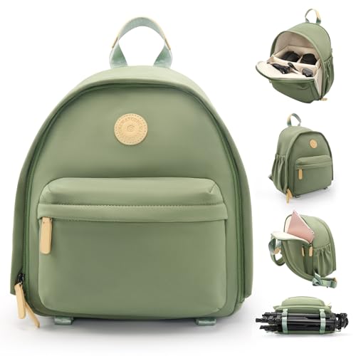 Cwatcun Camera Backpack Bag Small for Women，Stylish DSLR/SLR Camera Bag with Tripod Strap Laptop Compartment and Dividers Lightweight Photograhy Backpack Cute Case for Canon/Nikon/Sony Accessories - color: Green, size: 1.0 Small
