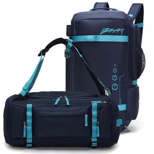 BE SMART 2 in 1 Convertible Gym Duffel Bags with Shoes Compartment - 40L Waterproof Extra Large Workout Backpack for Gym Men, Heavy Duty Sports Duffle Backpacks for Travel, Hiking, Camping, Carry On - color: Blue, size: Large-40L