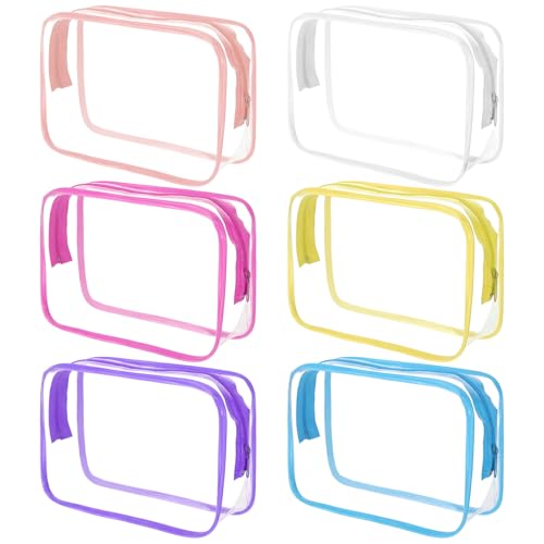 6 Packs Clear Travel Bags for Toiletries, Tavel Toiletry Bag Clear Waterproof PVC Toiletry Bags with Zipper for Travel, Cosmetic Bag for Women Men, Diaper Bag Organizer Pouches (Colorful) - color: 6 colorful